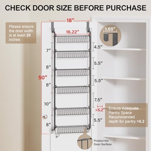 Delamu Over-the-Door Pantry Organizer, 6-Tier Metal