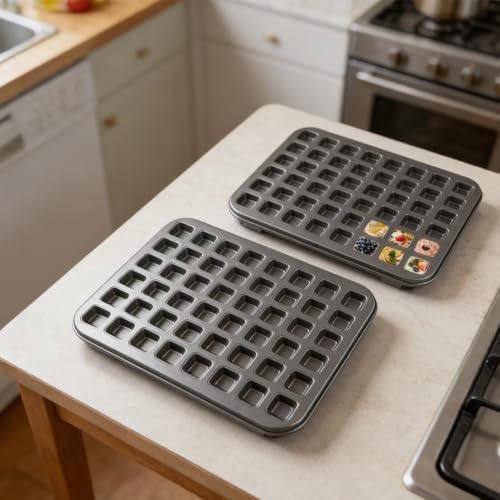 2 Pack 48 Cavity Mini Square Muffin Pan - Non-Stick Carbon Steel