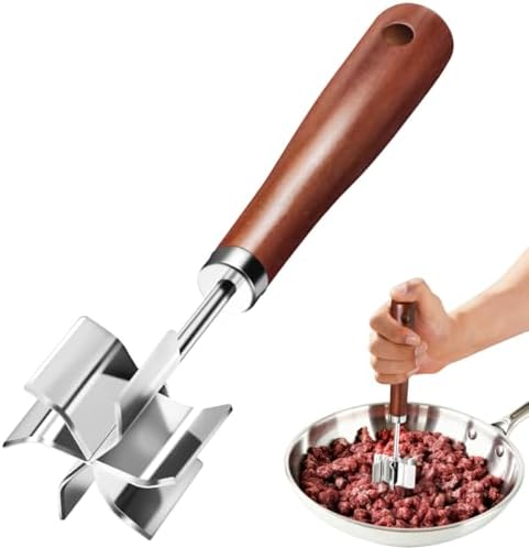 Stainless Steel Meat Masher, 6 Blade Ground Beef Chopper Hamburger