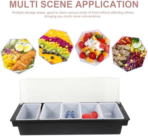 Black Plastic Five Compartment Snack Container with Lid for Storage