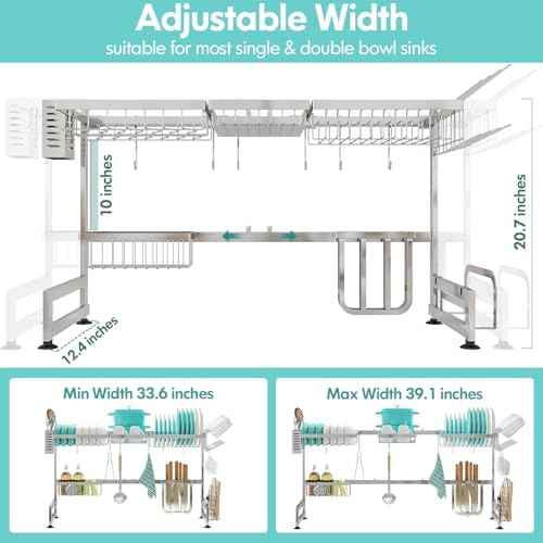 MAJALiS 2 Tier Extra Large Stainless Steel Over The Sink Dish Drying Rack