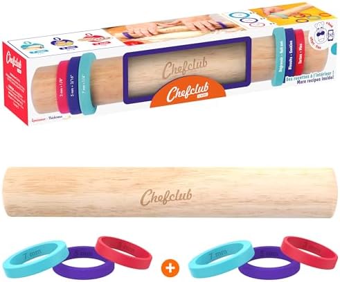 Chefclub Kids Adjustable Wooden Rolling Pin - 3 Removable Silicone