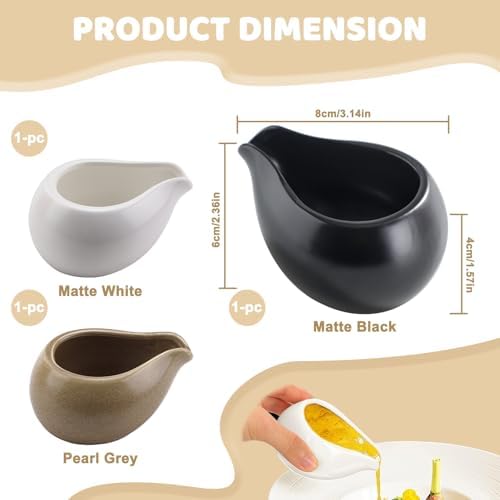 3 Pack 3.3 Oz Small Porcelain Coffee Creamer Pitcher, Mini Gravy Sauce