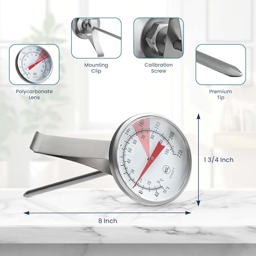 OCS Parts 8-Inch Milk Frothing 30-200° F Thermometer with Clip