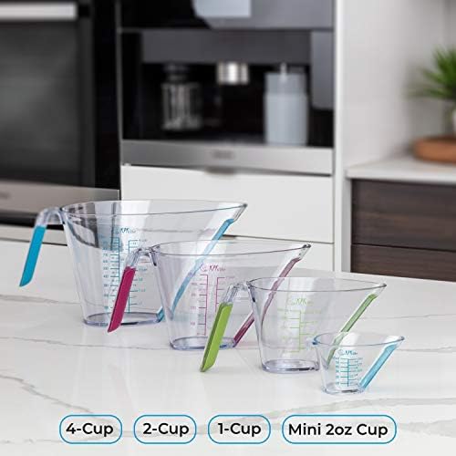 Liquid Measuring Cups with Spouts, 4-Piece Angled Plastic Set, 1 to 4