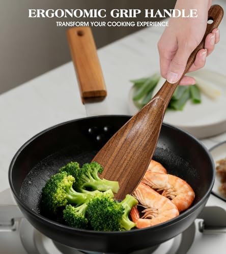 2Pcs Wooden Spatula Spoon, Multifunction Cooking Spoon for Nonstick