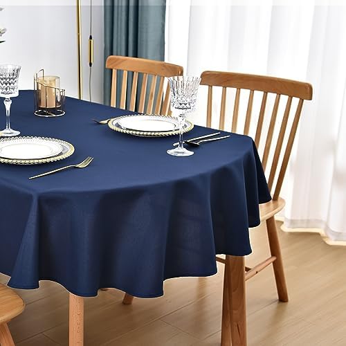 Oval Tablecloth 60 x 84 in Polyester Fabric Tablecloths, Navy Blue