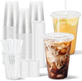 Clawsoff 100 Pack 16 oz Disposable Clear Plastic Cups with Lids and