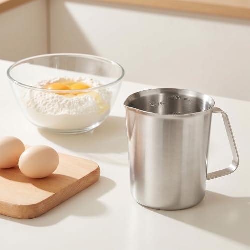 Stainless Steel Measuring Cup, 16 Oz Metal Milk Frothing Pitcher