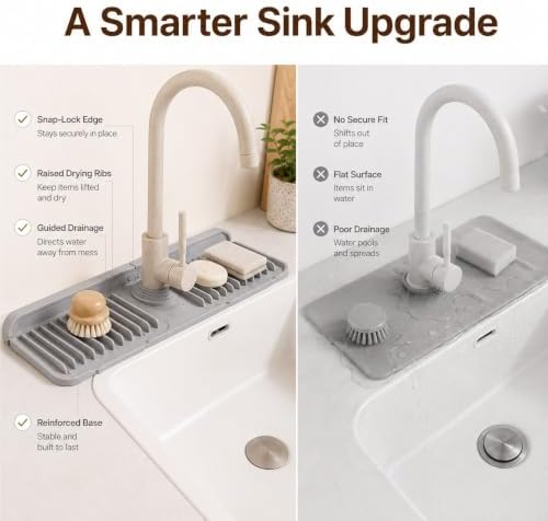 2 Pack Button Silicone Faucet Drain Mat Sink Splash Guard,Dark gray