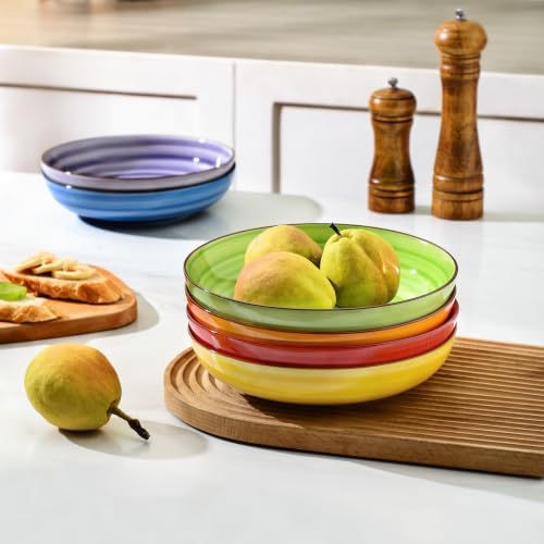 Selamica Ceramic Pasta Bowls Set of 6, 26 OZ Shallow Salad Bowls