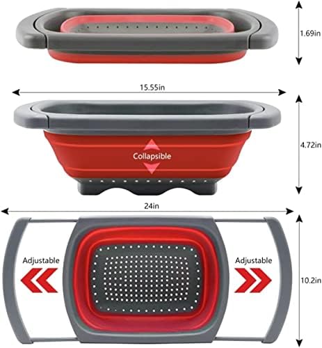 Collapsible Colander, Red Food Strainer Over the Sink Colanders