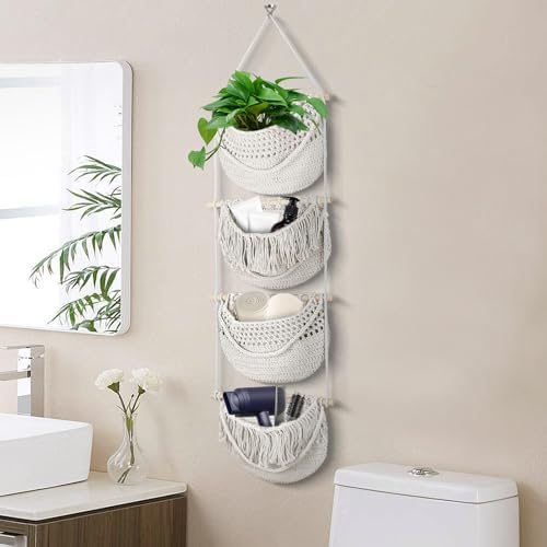 4 Tier Hanging Fruit Baskets for Kitchen,Detachable Cotton Hanging
