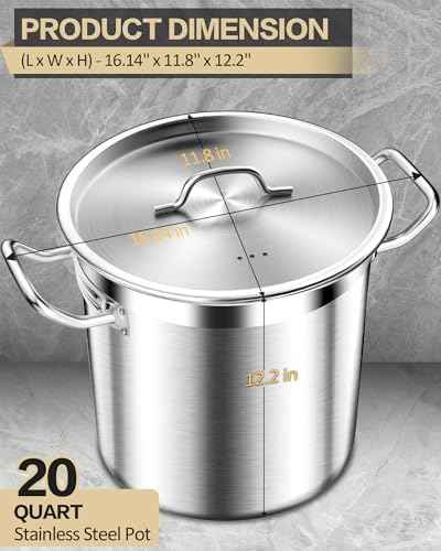 STOCKPOT 20 Quart Soup Pot with Lid – Stainless Steel Stock Pot, Heavy