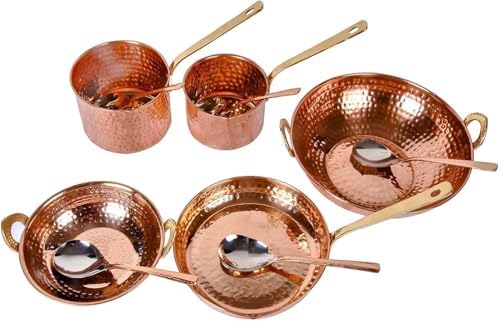 Hammered Copper Cooking and Serving Set, 10-Piece Traditional Kitchen