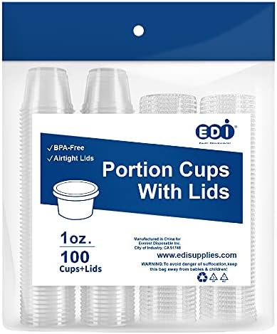 EDI [1 OZ, 100 Sets] Clear Disposable Plastic Portion Cups With