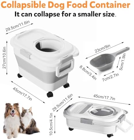 Pet Food Container, Collapsible Dog Food Storage Container with