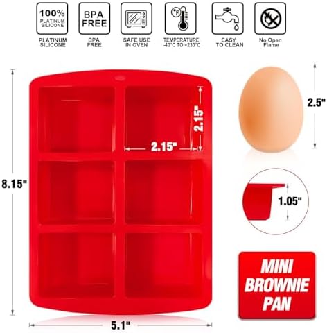 Walfos Mini Silicone Brownie Pan - 2 Piece 6-Cavity Non-stick Square