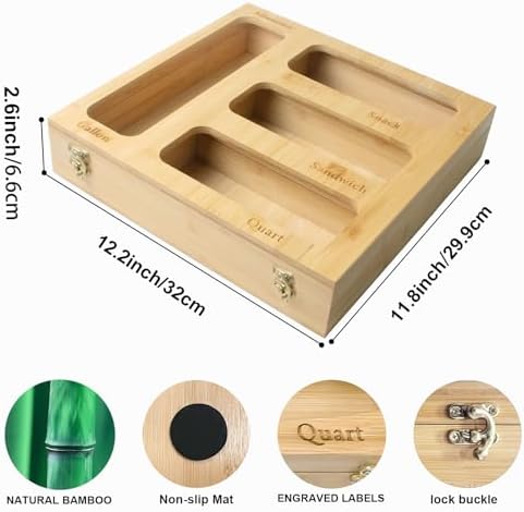 Bamboo Food Bag Organizer for Kitchen Drawer, a bamboo 4 slots - made