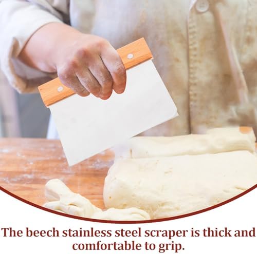 Dough Scraper Cutter Stainless Steel with Wood Handle for Baking