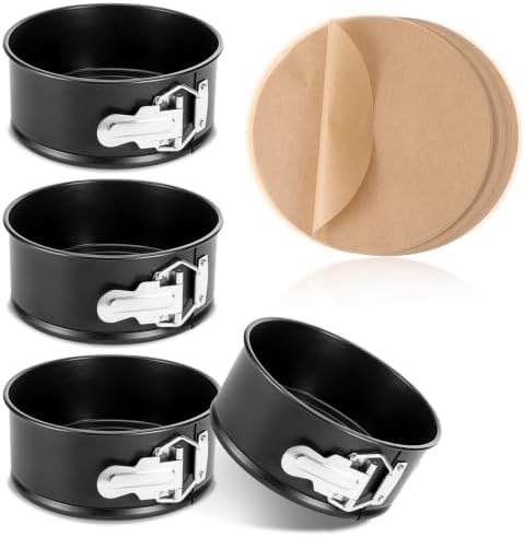 4 Pcs 6 Inch Black Springform Pan with 100 Baking Paper, Removable