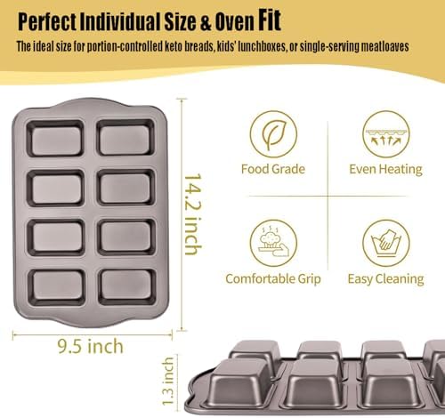 Mini Loaf Baking Pans Set 8-Cavity with 200 PCS Parchment Liners