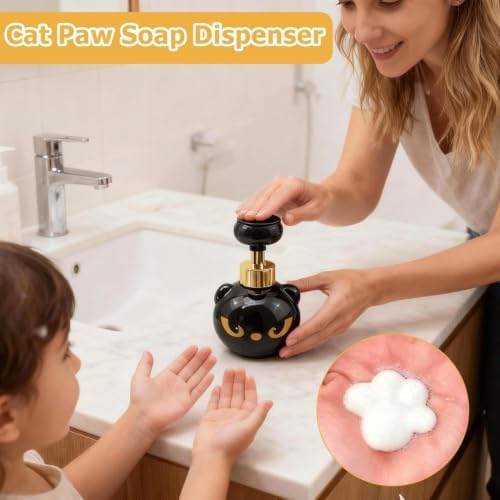 Cute Cat Paw Foam Soap Dispenser, Black Kitty Hand Soap Pump with