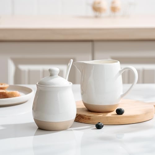 famiware 10oz Sugar Bowl & 13oz Creamer Set, Coffee Serving Set, White