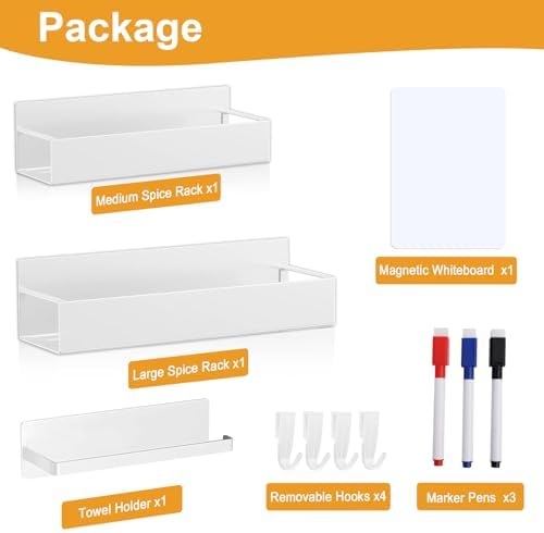 4 Pack Magnetic Spice Rack for Refrigerator, White