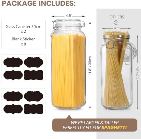 VITEVER [Taller] 92oz Glass Jars with Airtight Lid, Large Glass Food