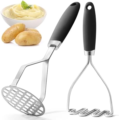 2Pcs Potato Masher Set with Silicone Handle, Premium Stainless Steel