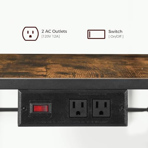 MAHANCRIS Bakers Rack with Power Outlet, Rustic Brown and Black