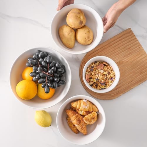 HASENSE Ceramic Serving Bowls Set of 4, 2.1/1.5/1.0/0.5 Qt White &