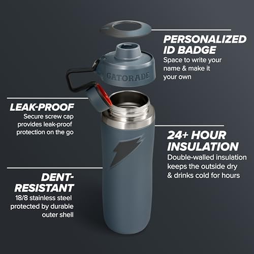Gatorade 'Overtime' 32oz Stainless Steel Water Bottle, Twist Cap, Grey