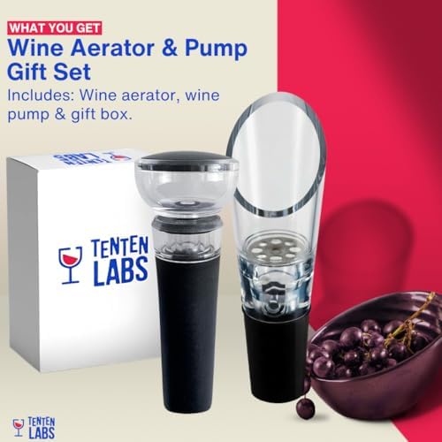 TenTen Labs Premium Wine Aerator Pourer and Wine Pump Stopper (2-pack)