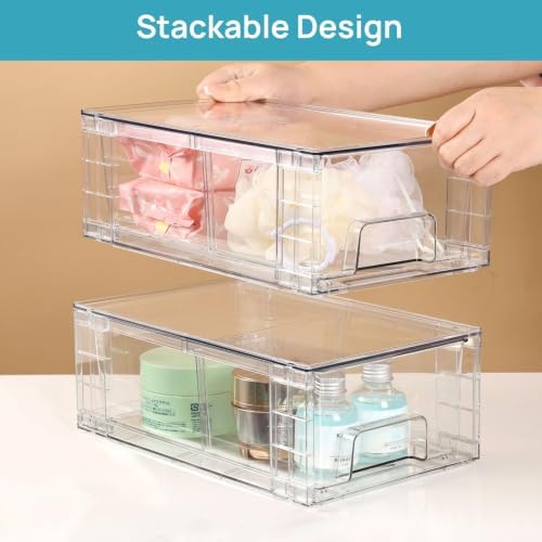 2 Pack Fridge Organizer Drawers, Stackable Pull-Out Refrigerator