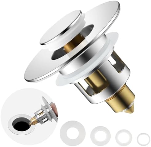 Universal Metal Bathroom Sink Drain Stopper, 2-in-1 Pop Up, Chrome
