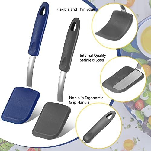 2Pcs Mini Silicone Cookie Brownie Spatula, Solid Flat, Gray, Blue