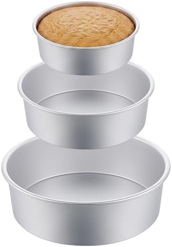 3 Pack Cake Pan Round, 6 inch/8 inch/10 inch Aluminum Baking Pans for