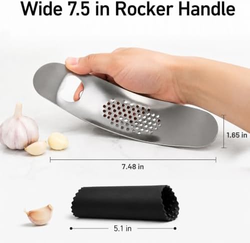 Garlic Press Rocker, Stainless Steel, with Peeler