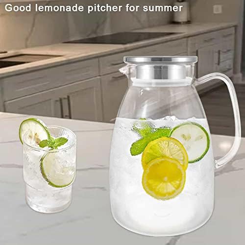 Glass Pitcher with Lid and Handle, 68 oz Heat-Resistant Borosilicate
