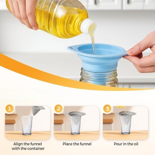 Foldable Silicone Funnel Set, Food-Grade Silicone Foldable Funnel for