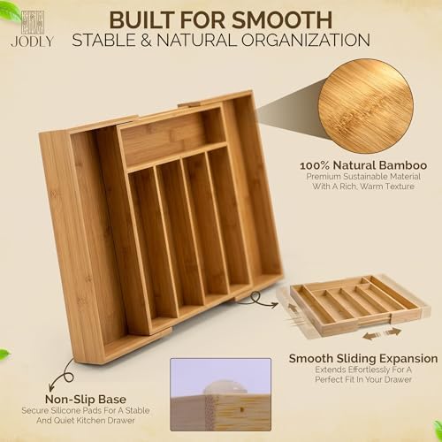 Bamboo Kitchen Utensil Drawer Organizer, Expandable 14-20 Inch