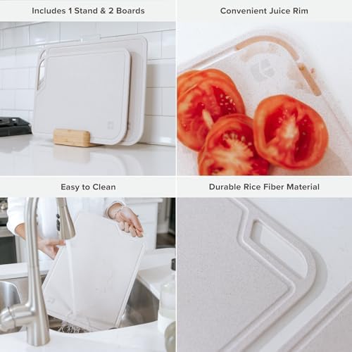 KitchenEdge 2-Piece Rice Fiber Cutting Board Set | Bamboo Stand