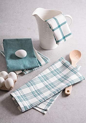 DII Assorted Woven, Kitchen Dishtowel Set, 18x28, Teal, 5 Piece