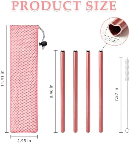 Koythin 4-Piece Pink Reusable Smoothie Drinking Straws