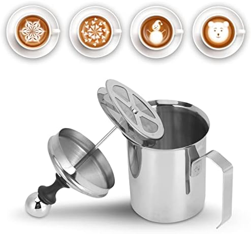 Manual Milk Frother, 14oz/400ml Stainless Steel Milk Foam Maker with