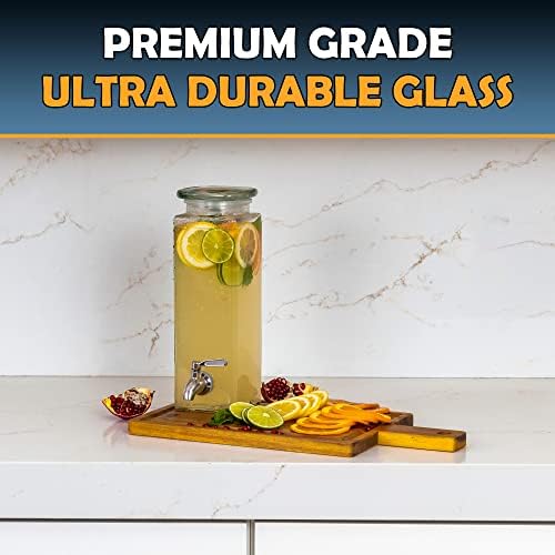 Square Glass Drink Dispenser for Parties - Stainless Steel Spigot +