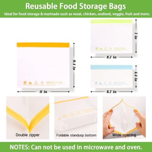12 Pack Reusable Sandwich Bags, Silicone Bags for Food Storage Freezer