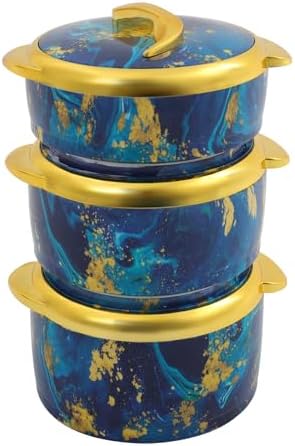 3 Piece Thermal Dish Set, Stainless Steel Insulated Containers with Lids for Hot & Cold Food, Serving Bowl for Lunch, Picnics, Parties, Meal Prep (1.6/2.12/2.64 Qt) (Blue)